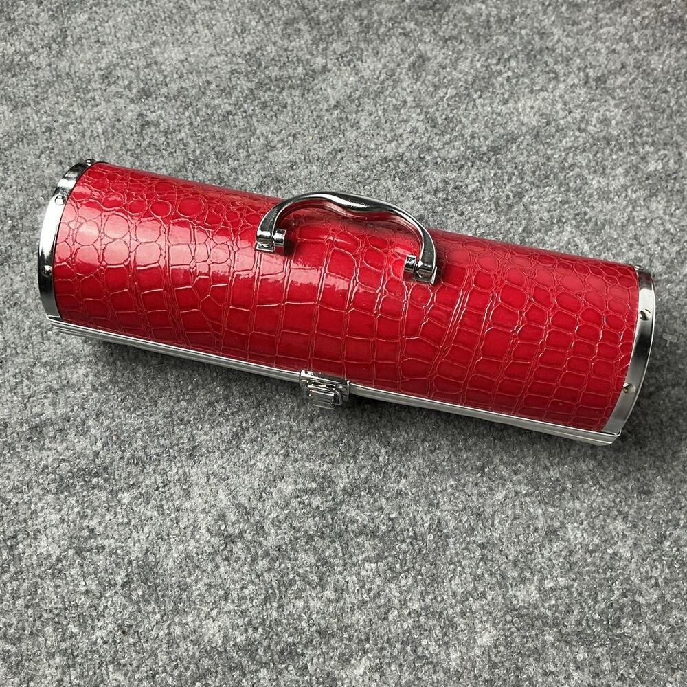 Wine Case Red Textured Faux Crocodile with Handle Footed 13in Bag